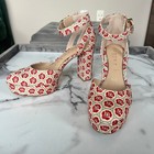 New Copper Key Emirie Grosgrain Retro Floral Ankle Strap Platforms Size 7