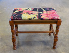 Vintage Wood Vanity Stool Floral Upholstered Foot Stool Turned Legs Bench