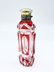 Antique French Red To Clear Cut-glass Perfume scent Bottle W Sterling Cap