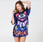Womens Fashion Glitter Sequin Eye Short Sleeve Loose Long T Shirt Tee Dress Suns