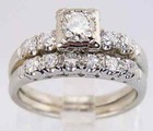 Wedding Bridal Ring Set Art Deco Round Lab Created Diamond 14k White Gold Filled