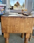 Authentic Antique Butcher Shop Block Table     Restored Compact Kitchen Island