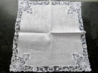 Vintage French Linen W  Fine Leavers Brussels Lace Trim Bridal Handkerchief