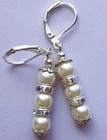 Triple White   Rhinestone Glass Pearl Drop Earring Sp Leverback  Xx