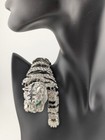 Huge Draping White Tiger Shoulder Brooch Crystal Enamel Silvertone Panther N4