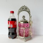 Vintage Cranberry Thumbprint Coin Dot Glass Pickle Castor Jar Silverplate Fenton