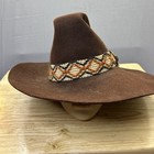 Vintage Brown Felt Western Fedora Texas Hats Woven Band Boho Festival Hat Sz 7
