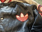 Vintage 80s Adidas Satin Jacket Coat Mens Medium Black Trefoil Bomber Varsity