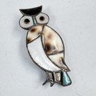 Vtg Zuni Inlaid Turquoise Mop Onyx Cowrie Sterling Silver Owl Pin Southwestern