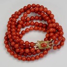 Estate 8mm Sardinia Coral Round Bead 18k Yellow Gold Over Multi-strand Necklace