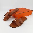 Classic Hermes New Oran Sandals Gold Brown 37 38 39 40 Sizes Leather Shoes