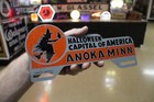 Rare 1950s Halloween Capital Anoka Minn Painted Metal Topper Sign Witch Oz Cat