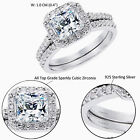 Sterling Silver Wedding Ring Set For Her Princess Cut Cz Engagement Rings