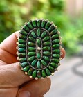 New Huge Navajo D Benally Sz 7 5 Ring Sterling   Green Sonoran Turquoise 23grams