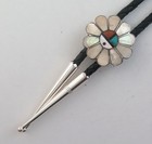 Sterling Silver Mosaic Inlay Sunface Southwestern Bolo Tie