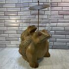 Vintage Hand Carved Wood Frog W  Baby   Umbrella Hand Painted Folk Art- Xlarge