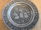 Tinned Copper Plate  Vintage Persian Ghalamzani  Hand Engraved 7  Musician