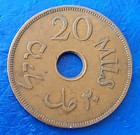 Israel Palestine British Mandate 20 Mils 1942 Bronze Coin Xf