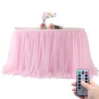  10ft Table Skirt Tulle Tutu Table Cloth With 15pcs String Lights For Pink