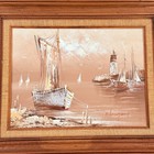 R  Lindstrom Original Oil Painting Framed Seascape Lighthouse Sailboats Art