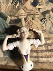 Antique German Half Doll Pincushion Doll W flowers In Hair   Arms Bent