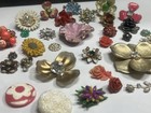 Xxl Vtg Floral Embellishments Craft Lot Enamel Lucite Rhinestone Diy Salvage