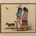 Vintage Robert Chee Navajo Family Silk Screened Framed Prints Set Of 2