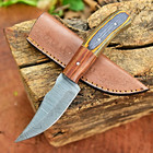 Custom Made Damascus Steel Blade Skinning Knife Outdoor Sheath Tactical Sports