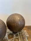 Vintage Handcrafted Copper Sphere Paisley Persian Pickle Brutalist 4   -set Of 3