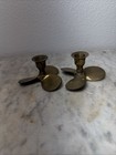 Vtg Solid Brass Boat Propeller Candlestick Holders Pair Nautical Maritime Decor