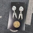 Navajo Native Shadowbox Sterling Silver Feather Hang Dangle Earrings