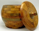 Vintage Unique Hand Made Turned Segmented Layered Wood Bowl Urn Lid Parquetry