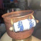 Copper Pot Planter Small  ceramic Handles Vintage Decoration Projects Brass Base