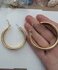 Gold-tone Metal Round Hoop Earrings Hinged Closure  No Stone  Lobe