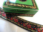Vintage Bookmark Keepsake Gold Unicorn Woven Tapestry Ribbon Red Flowers 8   
