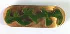Vintage Art Deco Brooch  Carved Dark Green Bakelite On Polished Oval Brass Base