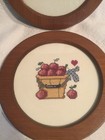  2  Vintage Framed Cross Stitched Finished Pieces  Apples Basket Kitchen 8   d