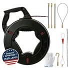 Fiberglass Fish Tape 4mm Cable Puller W  5 Adapter gloves Electrician Tool 150ft