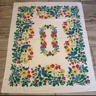 Vintage Mcm 1950   s Floral Cloth Tablecloth  64x50    