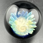 Contemporary Handmade Art Glass Marble 1 24  Abstract Blue Green Implosion Mib