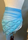 Vintage Blue Rosette Beaded Mesh Scarf Shawl Wrap Fairycore Festival Belly Dance
