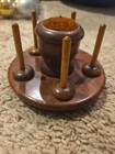 Antique Wood California Redwood Sewing Thread Spools Holder