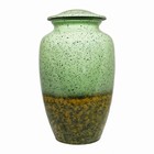 Elegant Ceramic Cremation Urn - Speckled Green   Gold Memorial  ash  storage