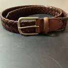 Braided Bonded Leather Belt Mens Large Brown Woven Brass Buckle