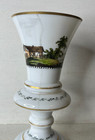 Antique French   White Opaline Glass Victorian Vase Hand Painted Scene Gold Trim