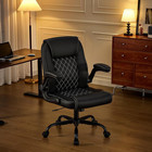 Heavy Duty Pu Leather Executive Office Chair Lumbar Support   Flip-up Arms Black