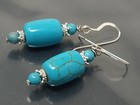 Vintage South Western Sterling Silver Turquoise Dangle Pierced Earrings