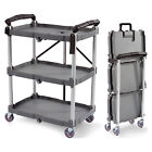 Elevon Service Cart Portable Utility 3 Tier Collapsible Shelving Unit  Gray