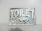Vintage Brass Toilet Plaque Sign Loo Retro Pointing Hand Bent 12 x8 