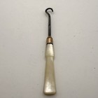 Antique Tiny Button Hook Lot 2 Mother Of Pearl Silver Tone Glove Boot Hooks